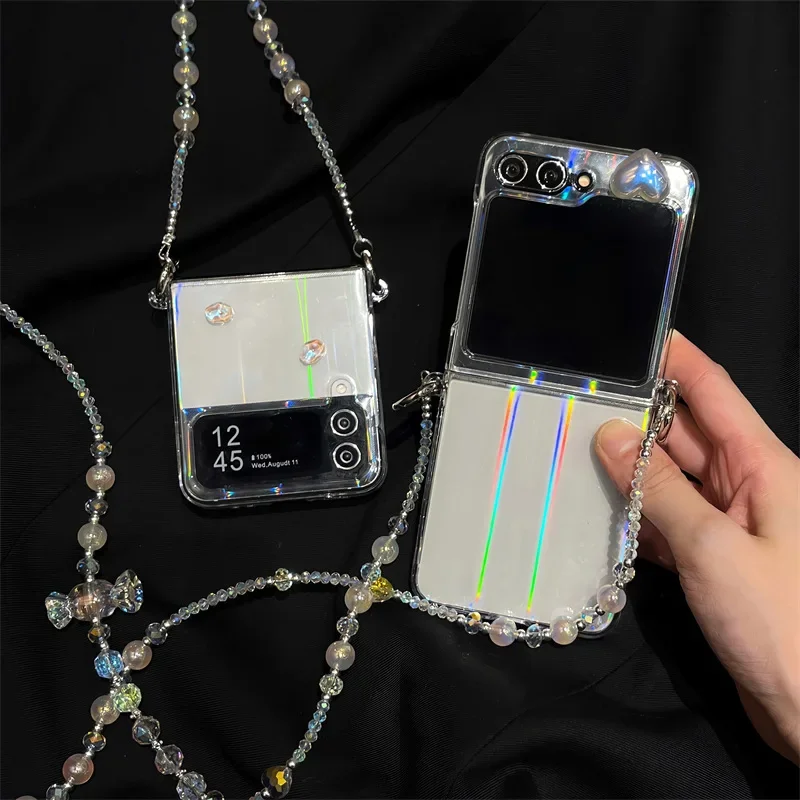 

Laser Transparent Phone Case for Samsung Galaxy Z Flip 6 5 4 3 Protective Back Cover for ZFlip4 ZFlip5 ZFlip6 Case