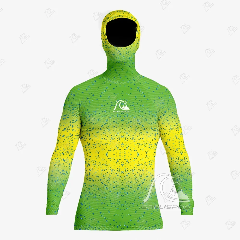 Men Hooded Diving T-Shirts Surfing Suit Tight Long Sleeve Rash Guard Fit Swimwear UV Protection Beach Face Mask Tops