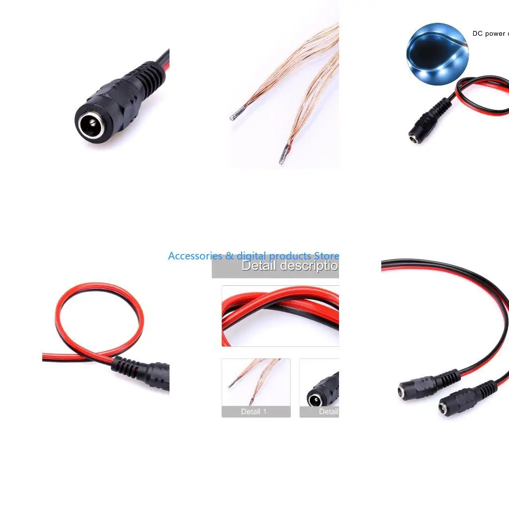 77JD Power Cable with DC5.5x2.1mm Connectors, Color Wiring for Electronics for CCTV Security Camera,,
