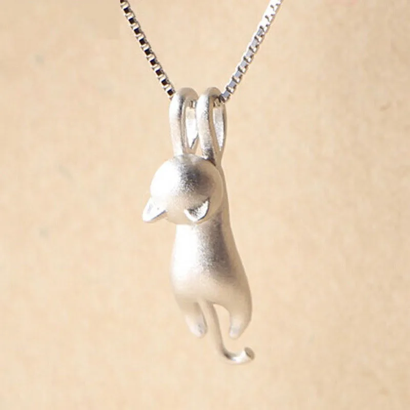 

Funny Girls Cute Animal Jewelry High Quality Fashion Cartoon Cat 925 Sterling Silver Color Necklaces for Women Pendant Jewellry