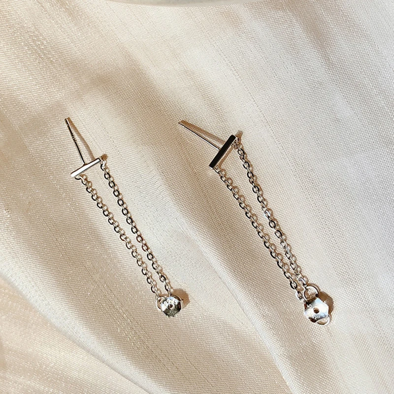 VENTFILLE 925 Sterling Silver  Double Chain Tassel Stud Earrings For Women Minimalist Birthday Gift Party Jewelry 2021 New