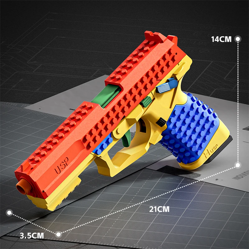 Pistola de Tiro Contínuo com Ejeção de Cápsulas e Blowback, Projétil Macio, com Efeito de Recarga Vazia, Presente de Aniversário