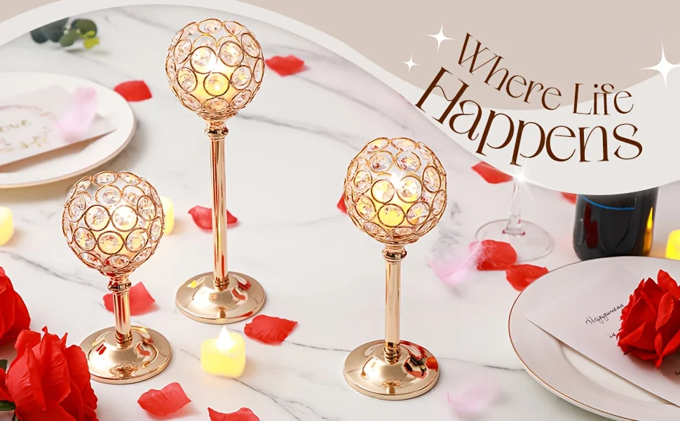 6pcsGold Crystal Candle Holder Sparkling Bowl Candle Holder With Candle High Crystal Candle Holder Dining Table Wedding Centerpiece For Wedding Party Housewarming Gifts