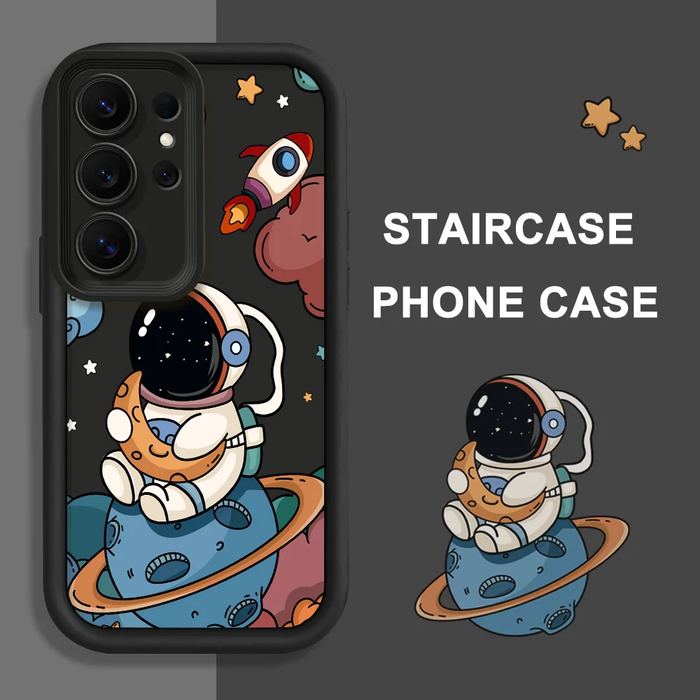 Moon Astronauts Phone Case For Samsung Galaxy S26 S25 S24 S23 S22 S21 S20 FE Plus Ultra 5G Staircase Soft Cover