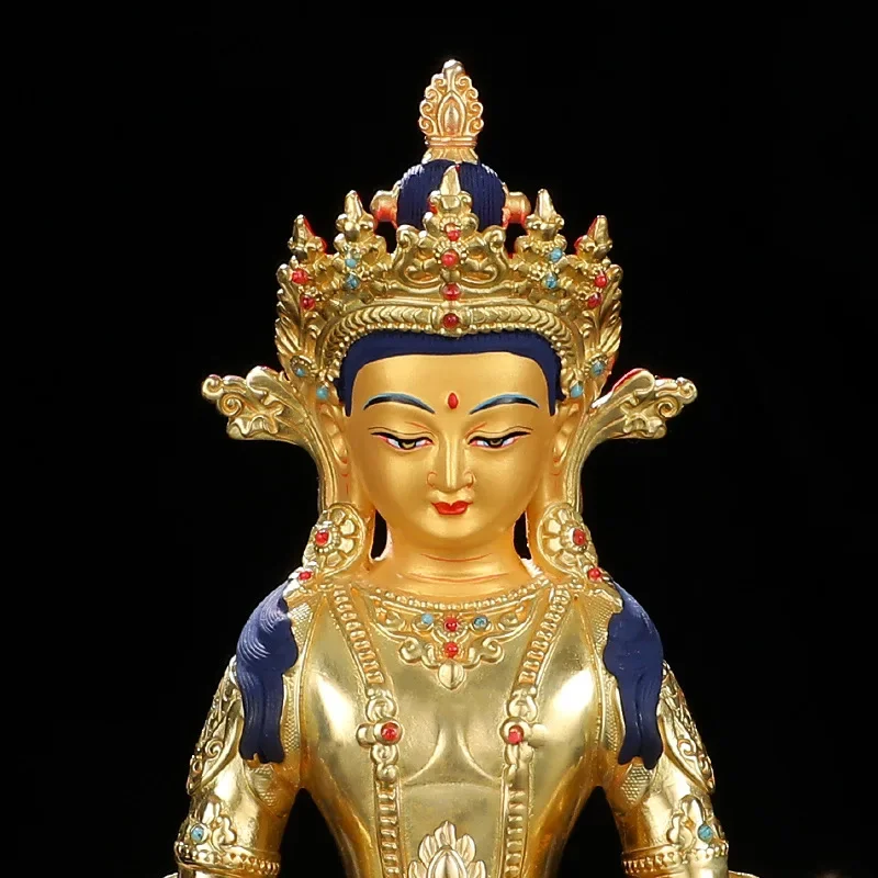 High grade Buddha figure - HOME family TOP efficacious Protection Tibetan Buddhism gold-plated Amitayus buddha statue-16CM