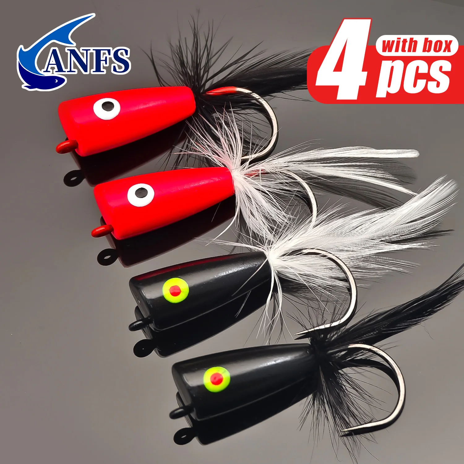 ANFS 4 piezas de señuelos de pesca con mosca seca tipo popper para trucha, lubina, pez panfish, bluegill, salmón