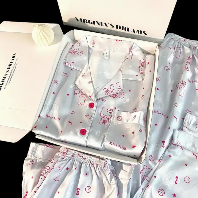 

Sanrio Kawaii Girls Pajamas 2Pcs Hello Kitty Student Spring and Autumn Long Sleeve Trousers Cartoon Home Clothing Two-Piece Set