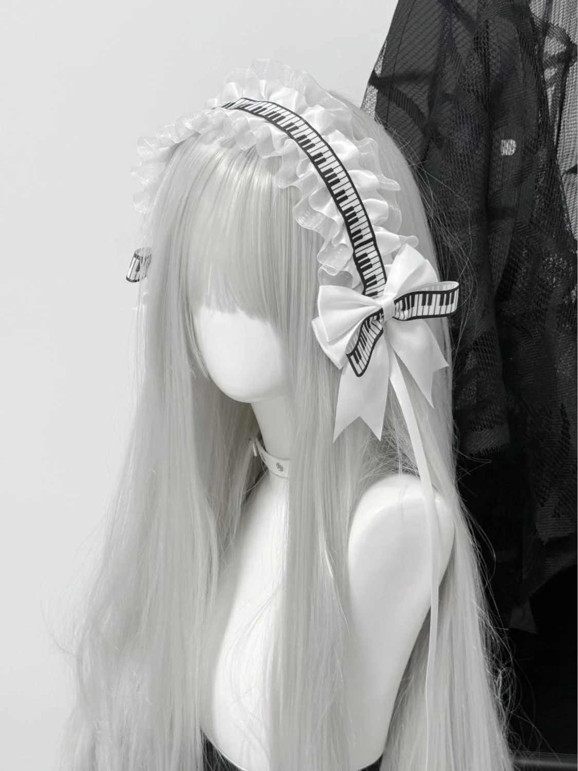 Touches de Piano noires et blanches faites à la main pour femmes, bandeau avec nœud en dentelle Lolita, coiffure gothique, accessoires pour cheveux