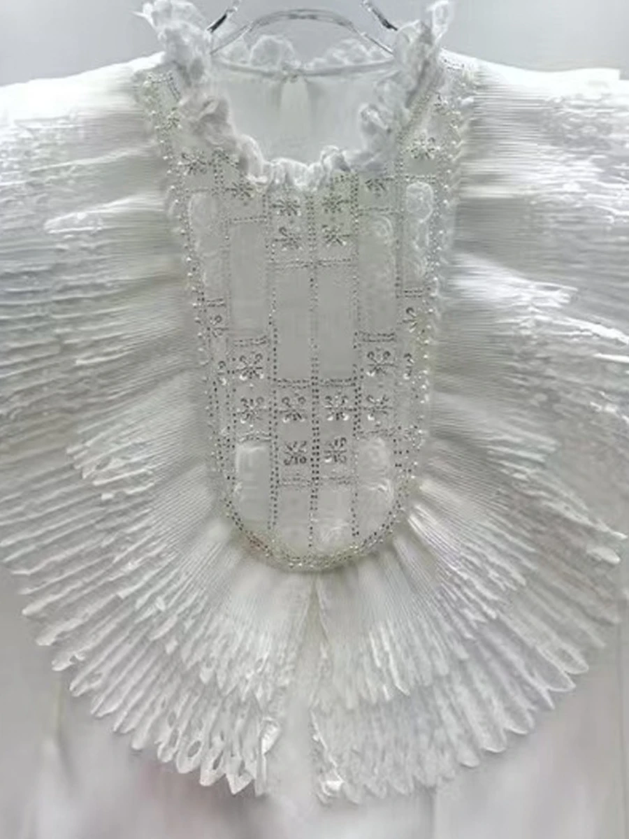 GALCAUR solide épissé Fufflesl chemise française femme col rond manches longues ample élégant littéraire femmes chemises automne mode nouveau