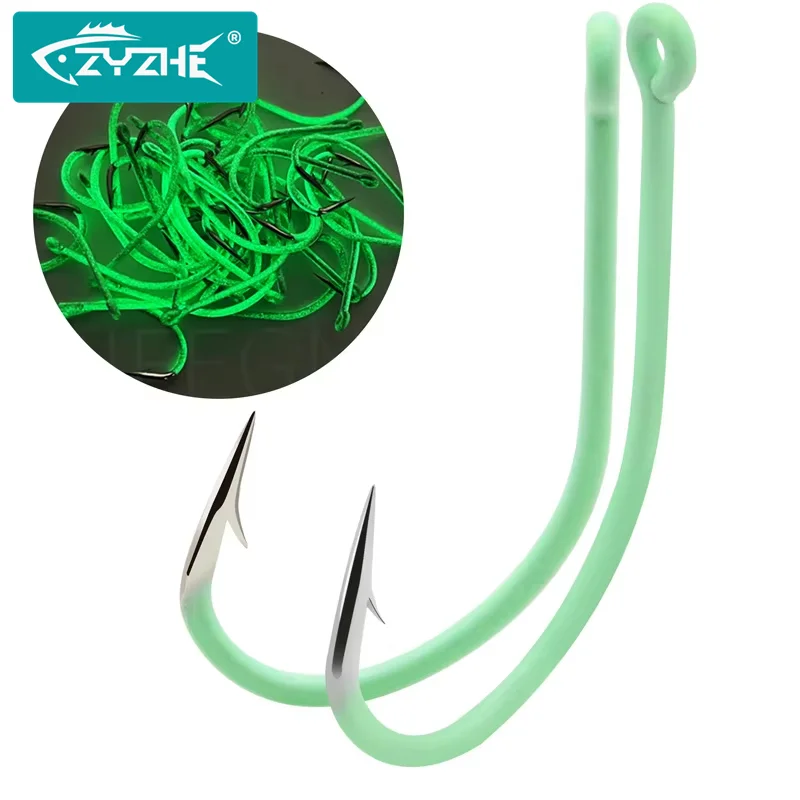 ZYZ 18~24pcs/Bag Luminous Long Handle Hook Offset Marusei Fishhooks Sharp Barbed Hooks Freshwater Fishing Hooks Tackle