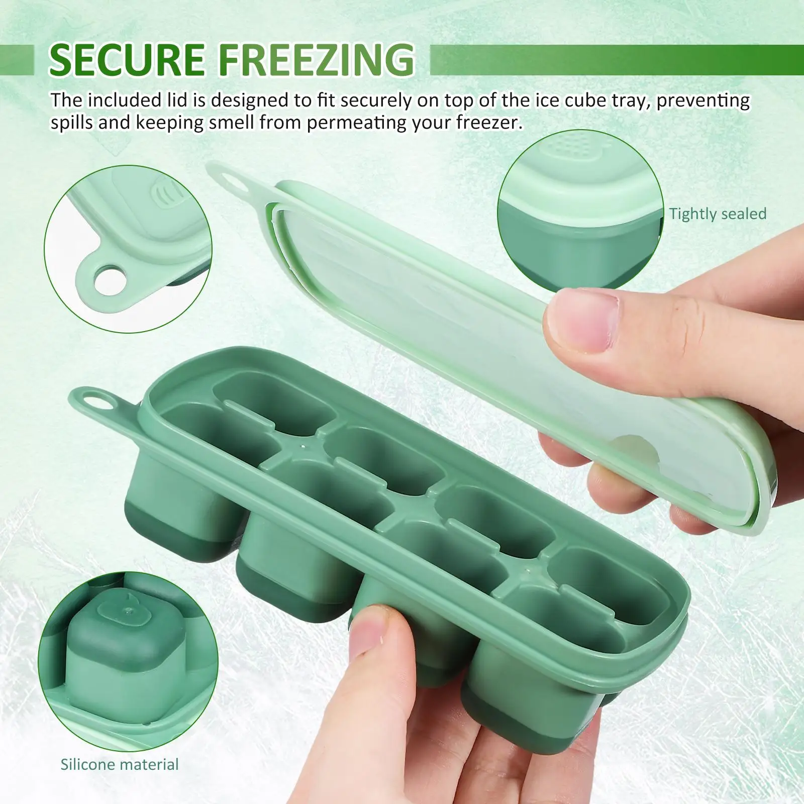 

Silicone Ice Tray 8 Cavities Green Convenient Freeze Healthy Secure Lid Versatile Easy Clean Freezer Soup Molds Trays Covered