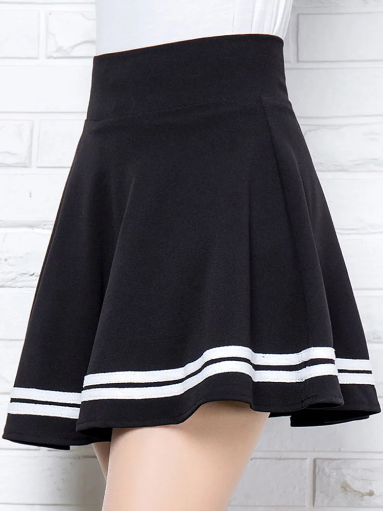 

Summer Mini Skirt Women Elastic Stripe Style Black Pleated Ladies Sexy Girl Short Feminina White