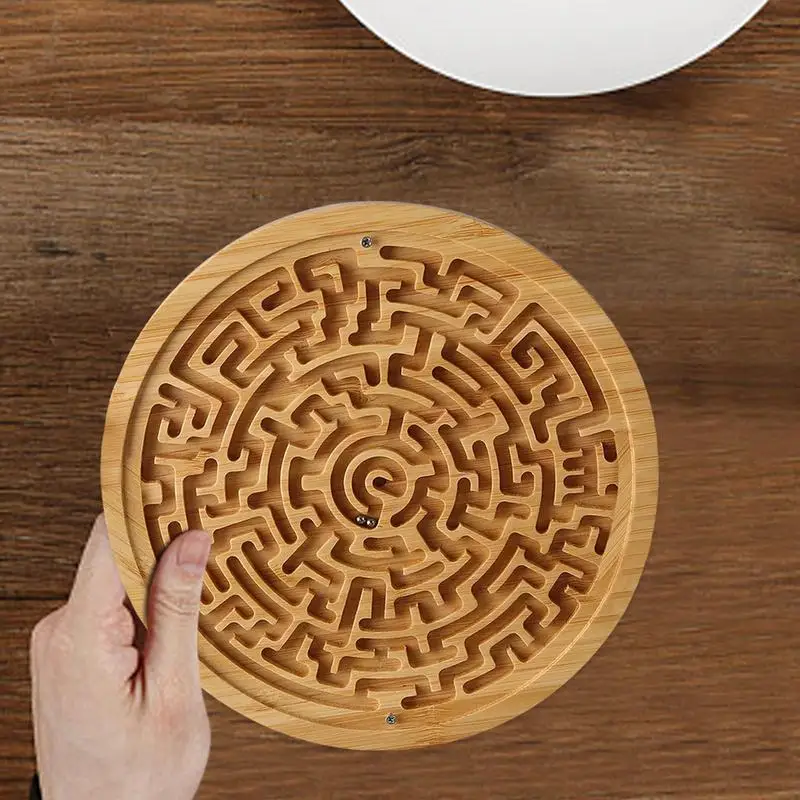 Round Maze Board game Wooden Labyrinth Puzzle Game Carefully Polished Educational Toys for Teenager Adult Toddler Children