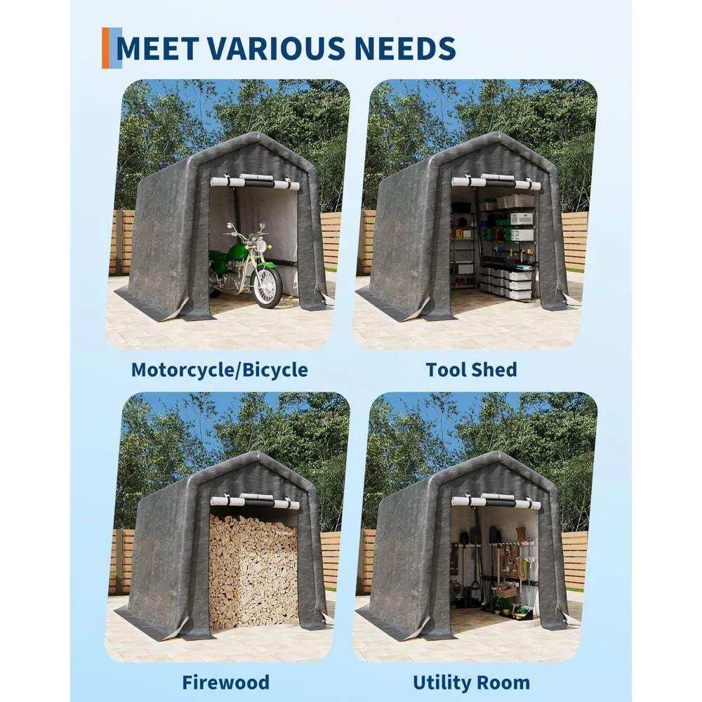 سقيفة تخزين محمولة خارجية مقاس 6 × 8 أقدام مع باب قابل للطي، تهوية، قماش القنب البولي ايثيلين عالي التحمل مقاوم للماء، مقاوم للأشعة فوق البنفسجية #3