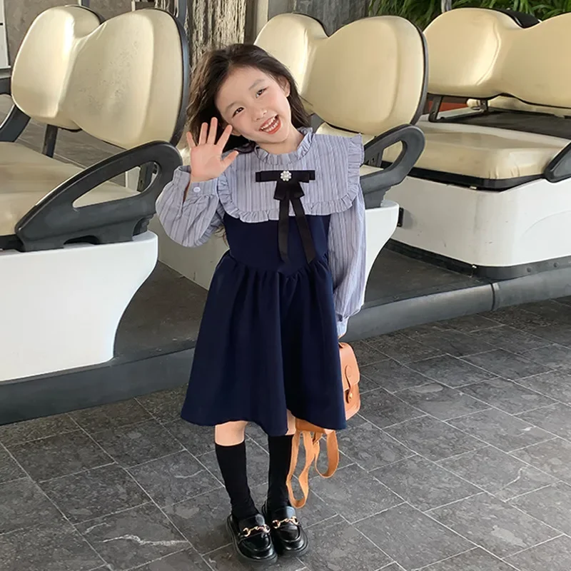 

2024 Korea Autumn Spring Children Toddler Girl Dresses Kid Dress Junior Girl One-piece Dress Elementary Girl Long Sleeve Dresses