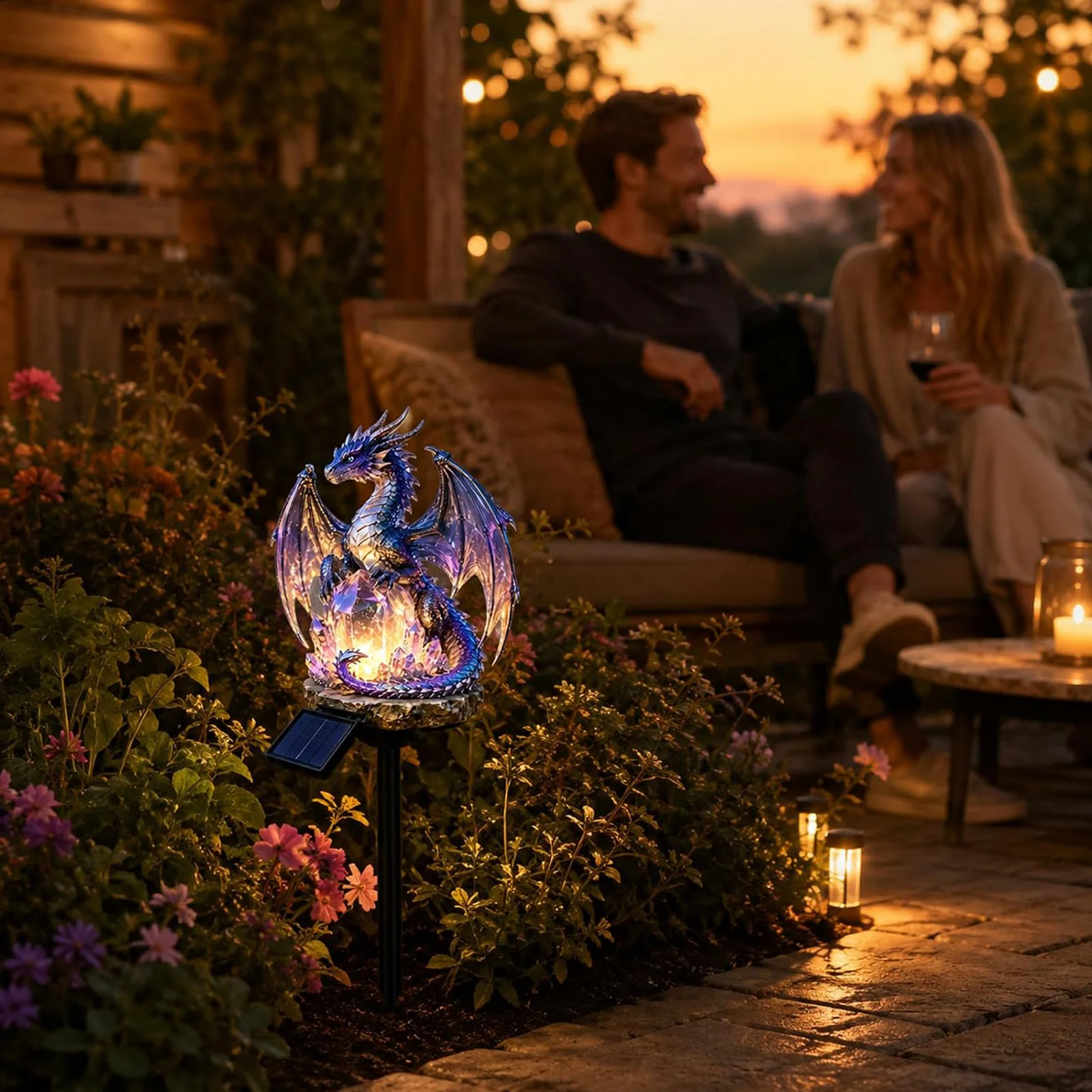 Solar Gothic Medieval Statue Lamp Weatherproof Outdoor Resin Dragons Figurine Multi-Purpose for Patio Lawn Yard Pathway Decors