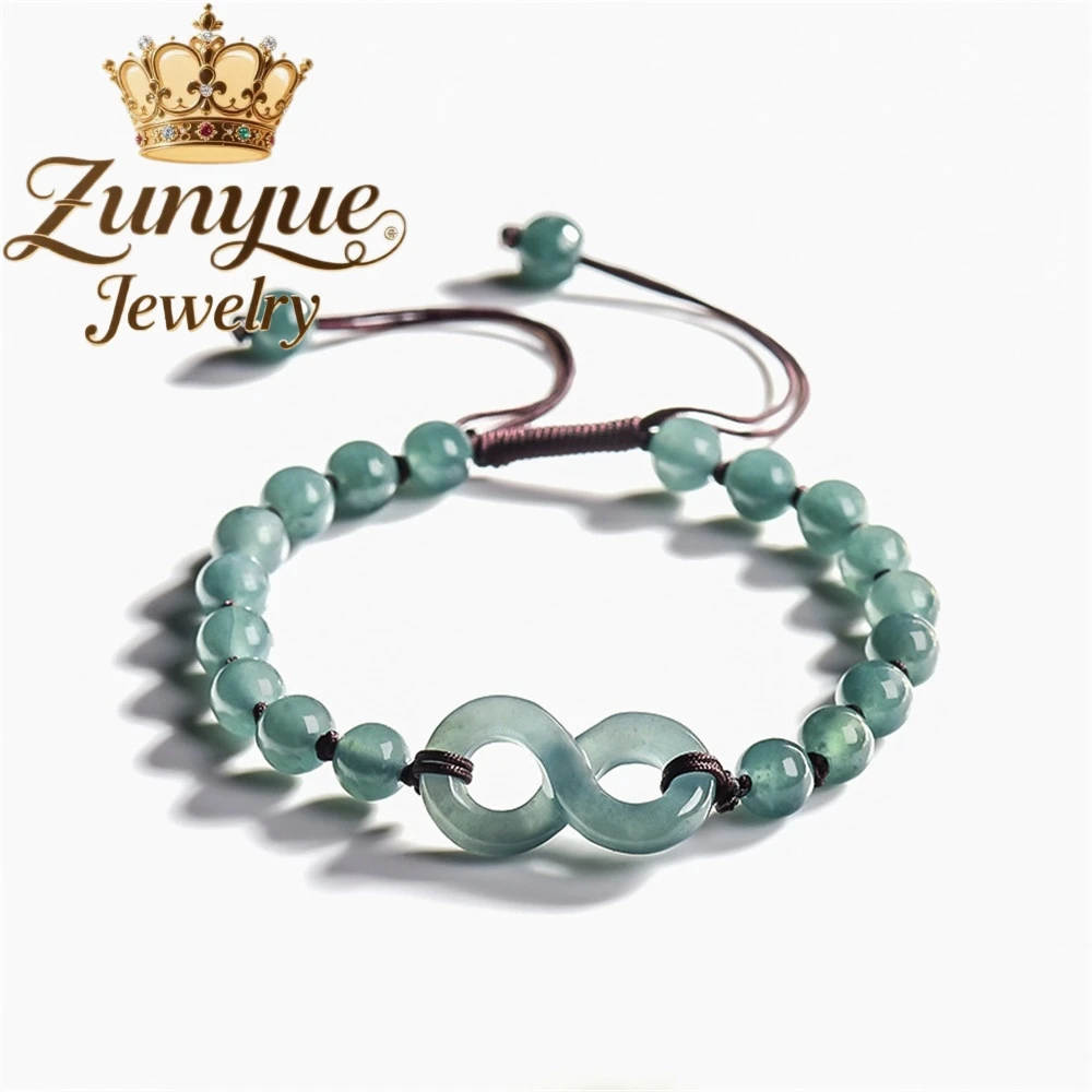 

Natural A-Grade Jadeite Blue Water Unlimited Jade Ring Bracelet Hand-Woven Bracelet Ice-Type Jade For Couples And Women As AGift