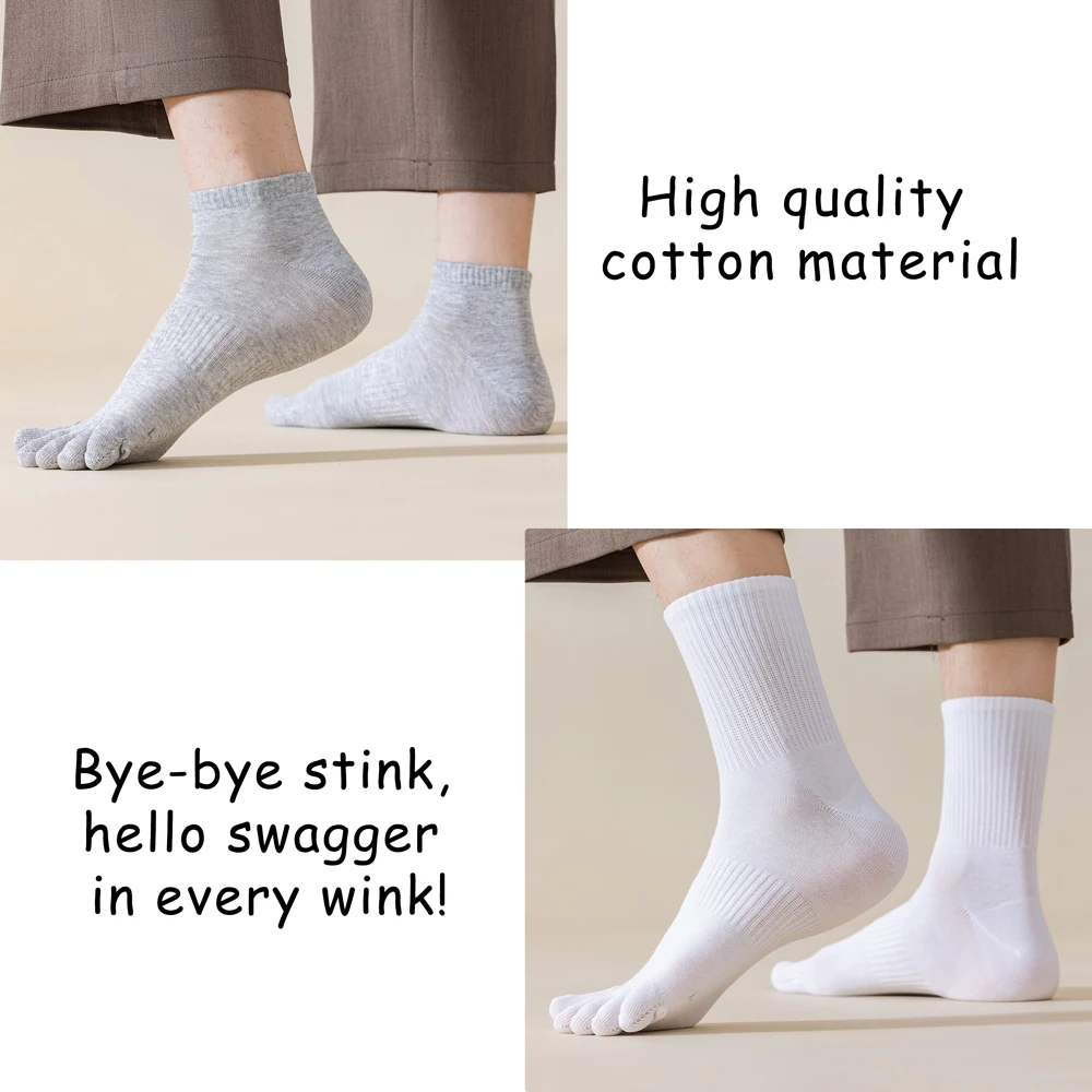 3 Paar Baumwoll-Zehensocken für Herren, atmungsaktiv, getrenntes Zehen-Design, schwarz-weiße Crew-Socken, geruchshemmend, bequeme Alltagssocken – Detail 9