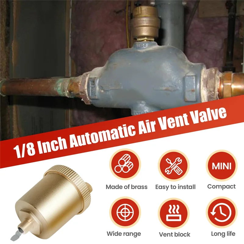 PORK-Automatic Air Vent Valve Kit, 1/8 Inch Automatic Air Bleed Vent, Compact Brass Automatic Float Valve