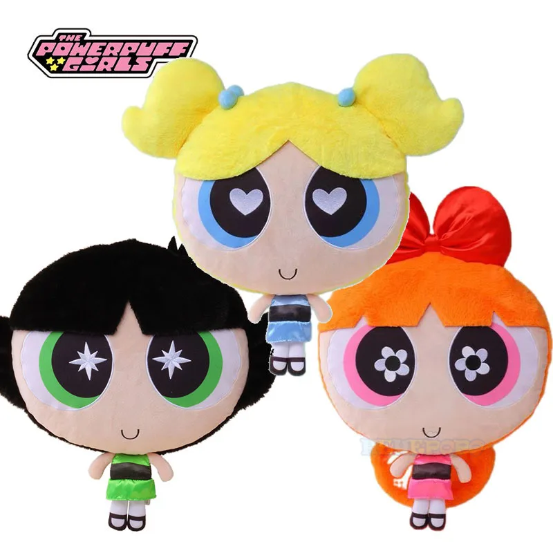 New Big Head 45cm Cartoon Anime Powerpuff Girls Plush Toys Cute Pillow Blossom Buttercup Bubbles Stuffed Plush Dolls