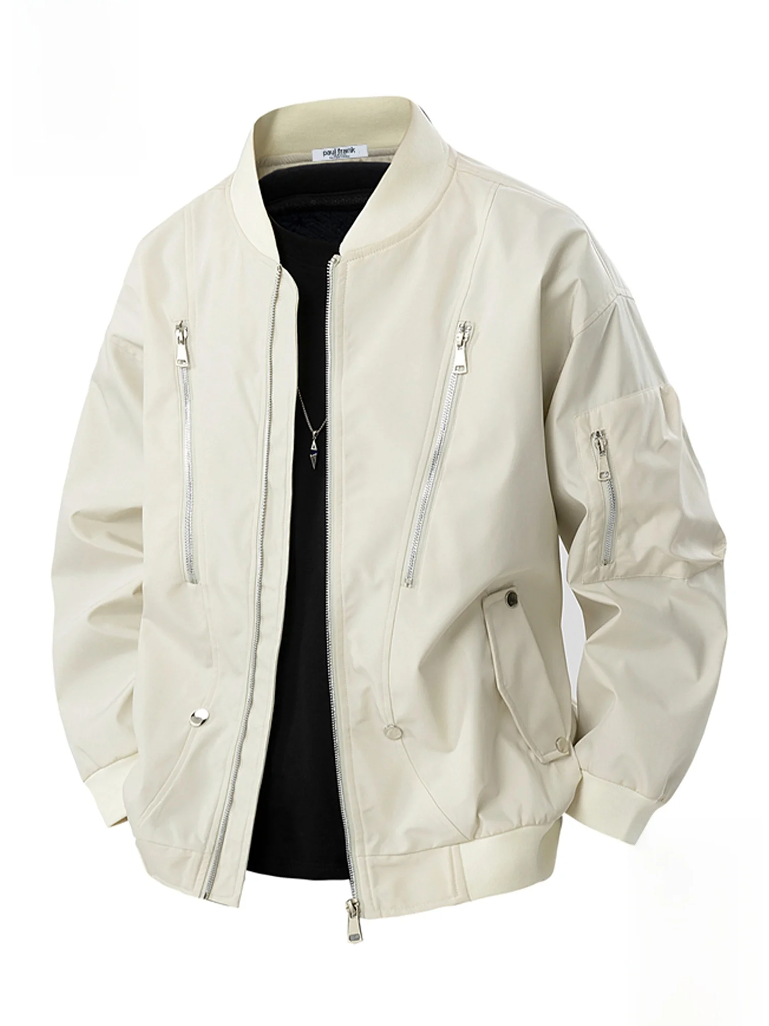 

Мужская куртка Paul Frank с молнией и принтом обезьяны, повседневная рабочая одежда, весенняя модная брендовая куртка, однотонная, с воротником-стойкой, свободного кроя, верхняя одежда