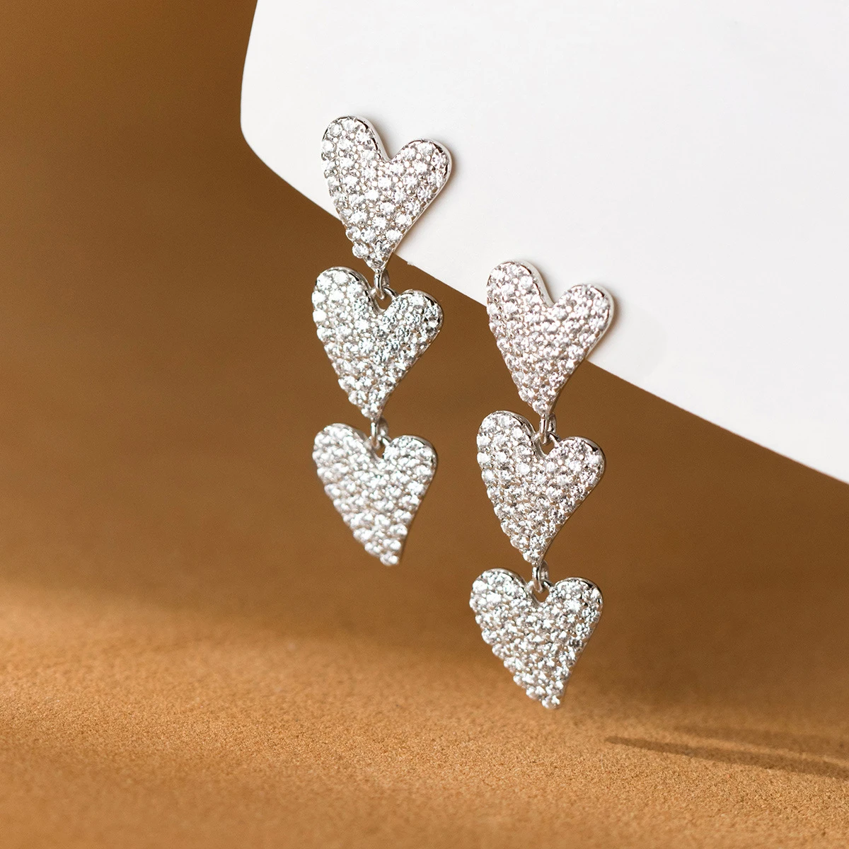 MODIAN 925 Sterling Silver Heart To Hearts Dangle Earrings Sparkling Clear CZ Trendy Drop Earrings For Women Fine Jewelry Gifts