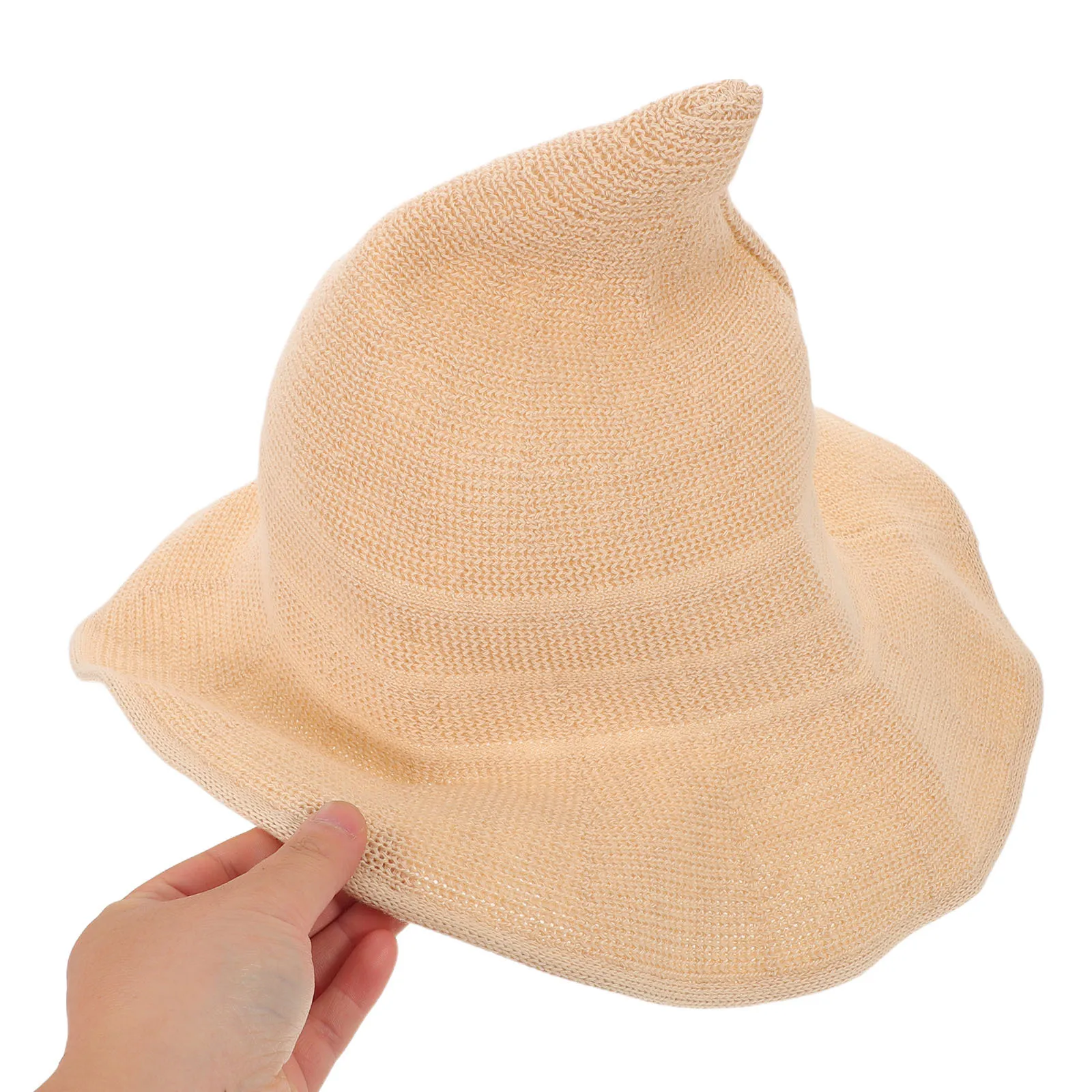 

Knitted Witch Hat Beige Soft Cotton Winter Warm Hat For Halloween Party Cosplay Masquerade Stage Prop Costume Accessory