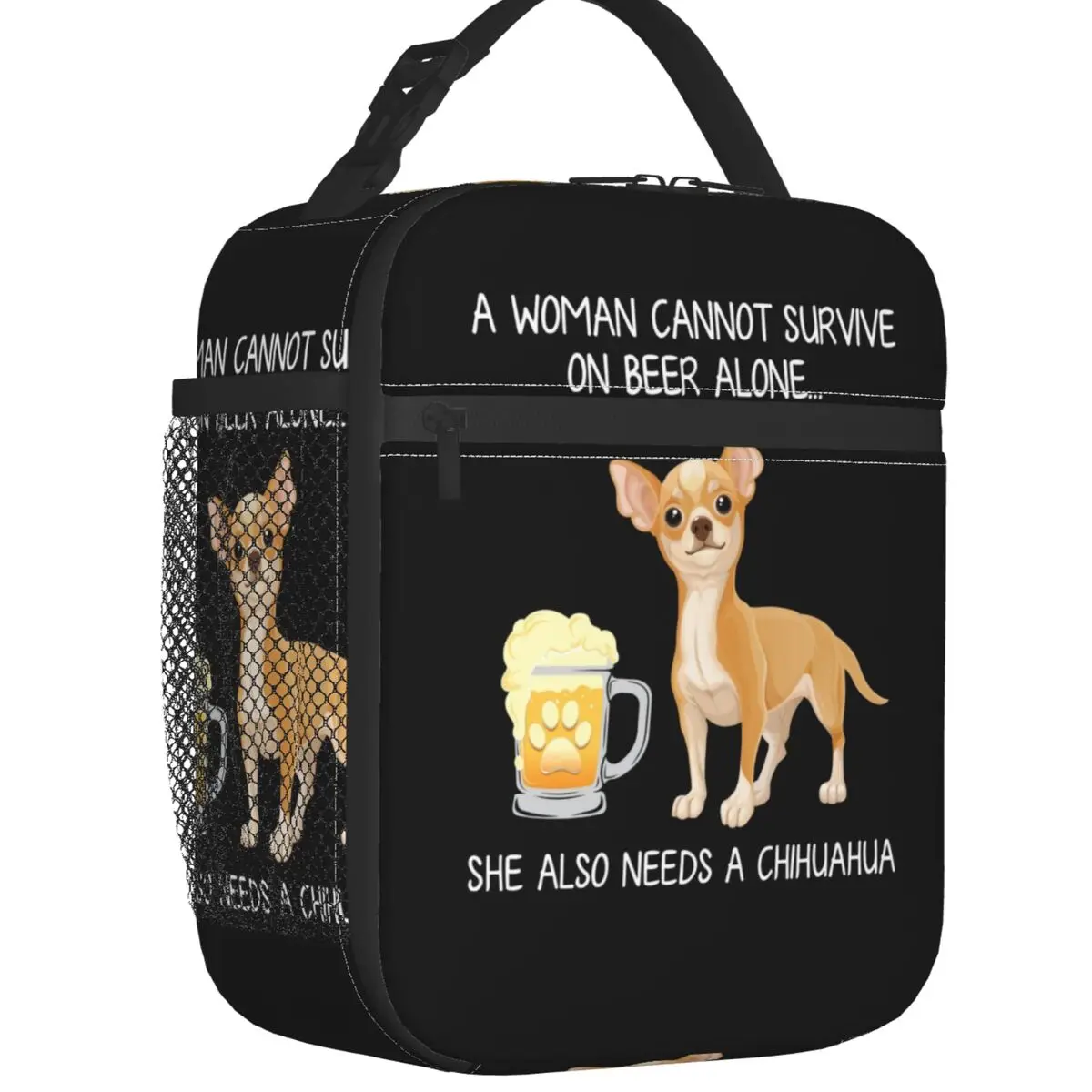 Custom Chihuahua Mom And Beer Funny Dog Lunch Bag Men Women Cooler Thermal Insulated Lunch Box for Student School