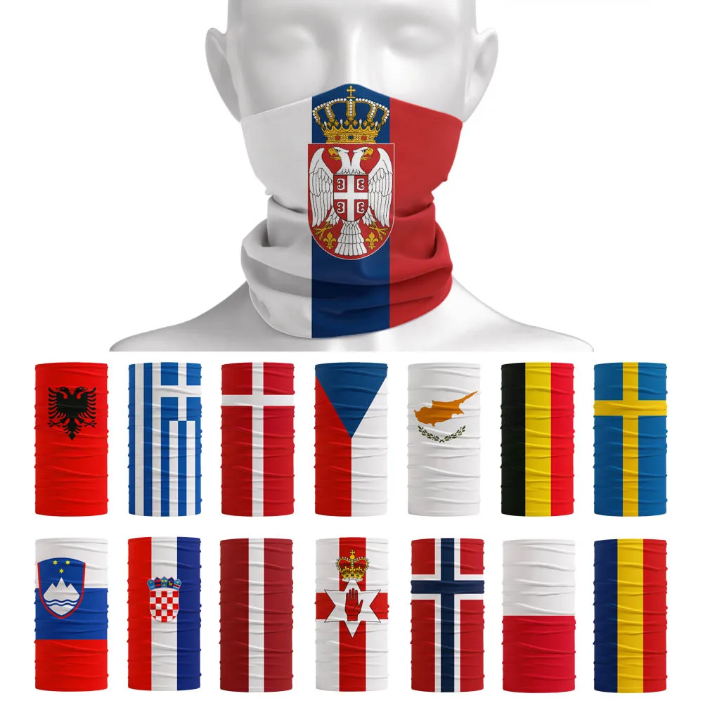 New European National Flag Bandana Serbia Romania Poland Latvia Flag Printed Neck Gaiter Seamless Face Mask Men Motorbike Scarf