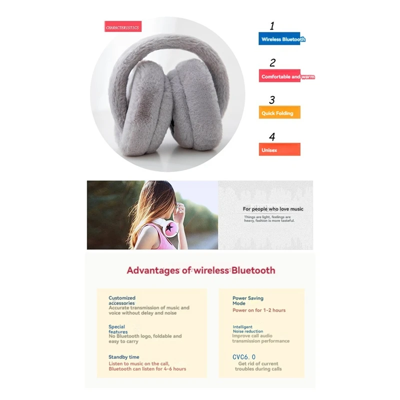 Winter Ear Muffs Warm Headphone Wireless Bluetooth 5.0 Earmuffs Headphone Earmuffs With Extra Soft