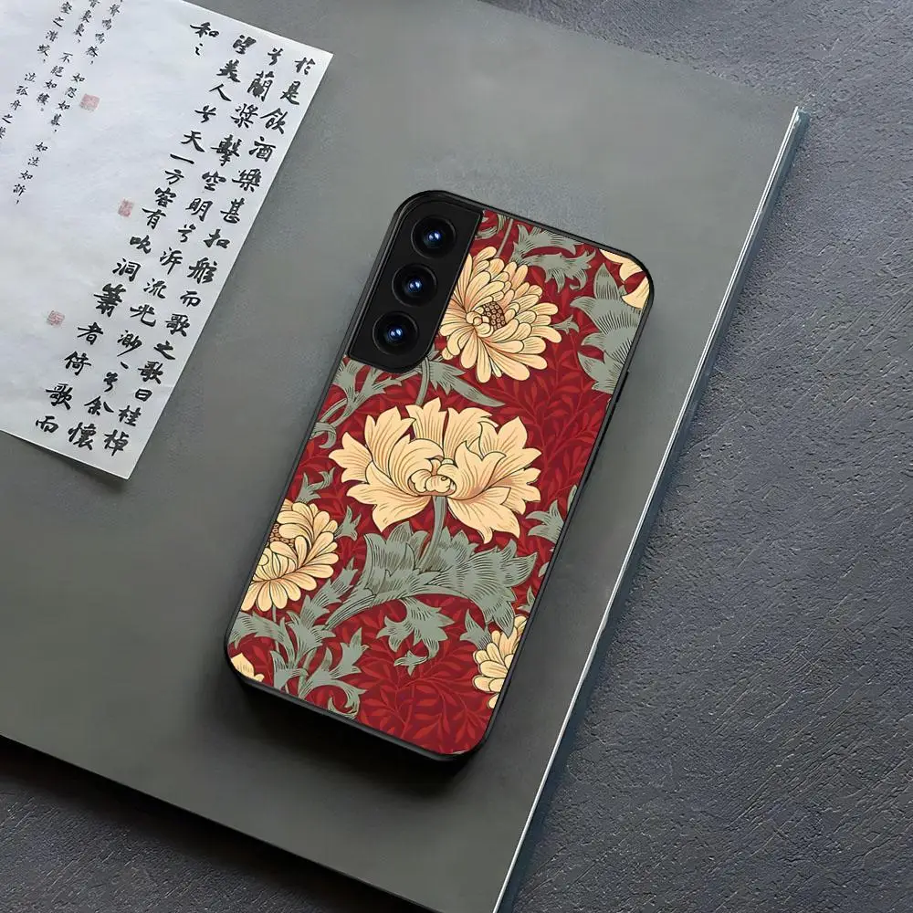 

William Morris Strawberry Thief Design Phone Case For Samsung S 25 24 23 22 21 20 Plus Ultra A M A16 Gardener 34 54 53 New Black