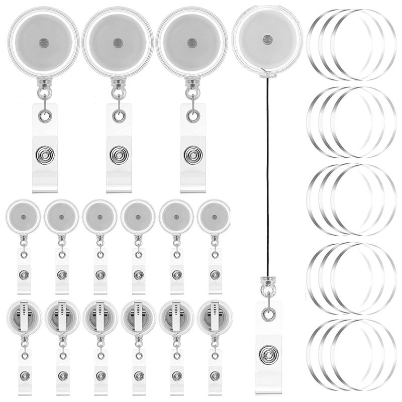 

30Pc DIY Retractable Badge Holder Reels With Swivel Alligator Clip And Clear Circle Acrylic Sheet Badge Reel Blanks DIY