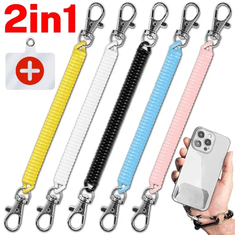 Telescopic Anti-theft Spring Lanyard Wrist Lanyard with Gasket for iPhone Samsung Xiaomi Phone Safety Tether Phone Lanyard Strap