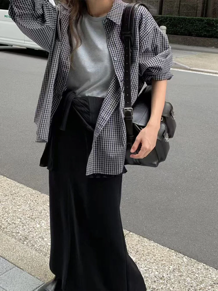 Sciolto coreano Sle Plaid lungo Sve irt Cappotto da donna Inizio autunno Nuovo Sle Puro cotone Antirughe Lazy Faion