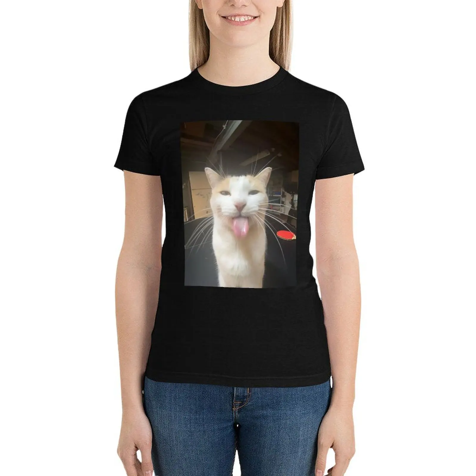 Bleh Cat:P T-Shirt letni top z grafiką obcisłe koszulki dla kobiet