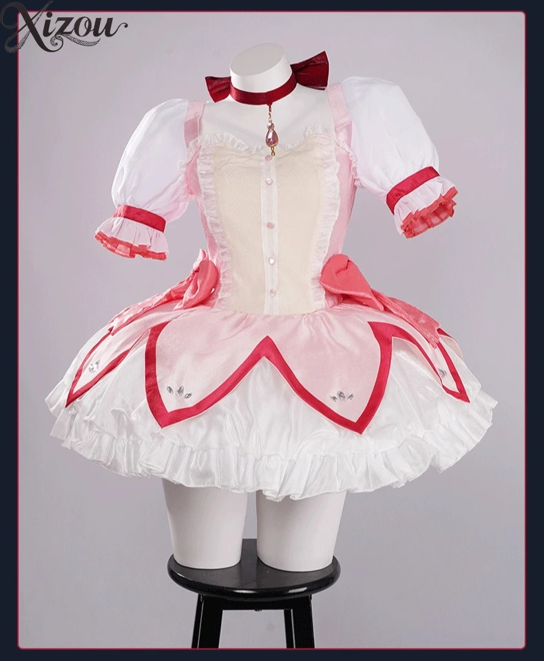 

2025 Kaname Cosplay Puella Magi Madoka Magica Suit Pink Ball Grown Dress Set Halloween Anime Cartoon Summer Cos Headwear Bow
