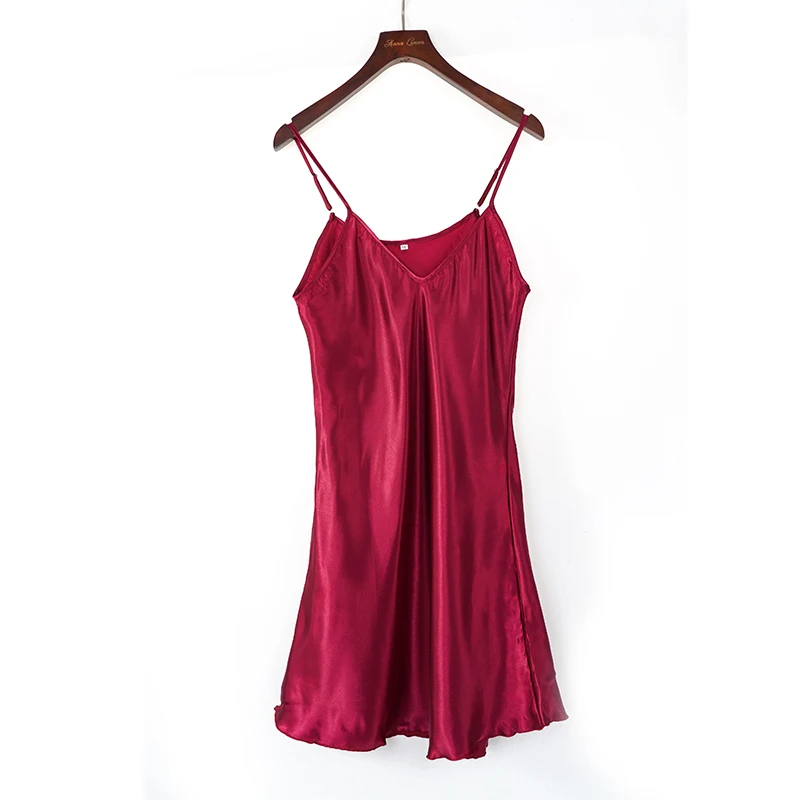 

Women's V-Neck Strap Nightgown Faux Silk Pajamas M-2XL Sexy Suspender Nightdress Ladies Ice Silk Thin Home Night Dresses