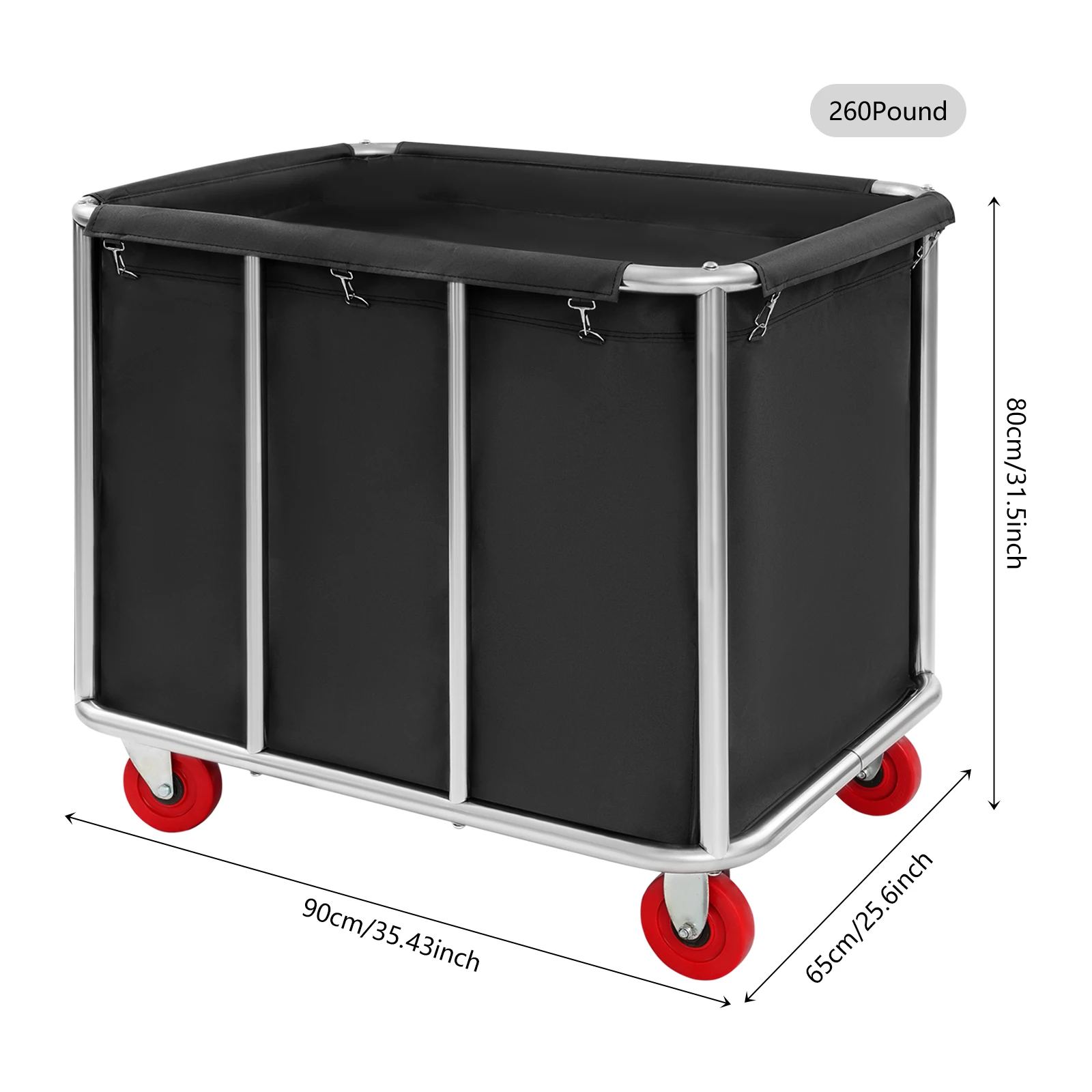 

Черная коммерческая тележка для белья 35,43*25,6*31,5 дюйма с колесиками, корзина для белья для отелей, квартир, склада, больниц