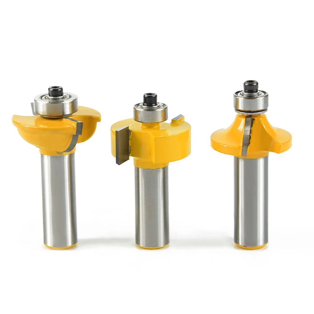 XCAN, 3 шт., набор бит для изготовления стеклянных дверей, хвостовик 1/2 дюйма, фрезы с круглыми бусинами, 2 канавки, концевая фреза для рамочной двери