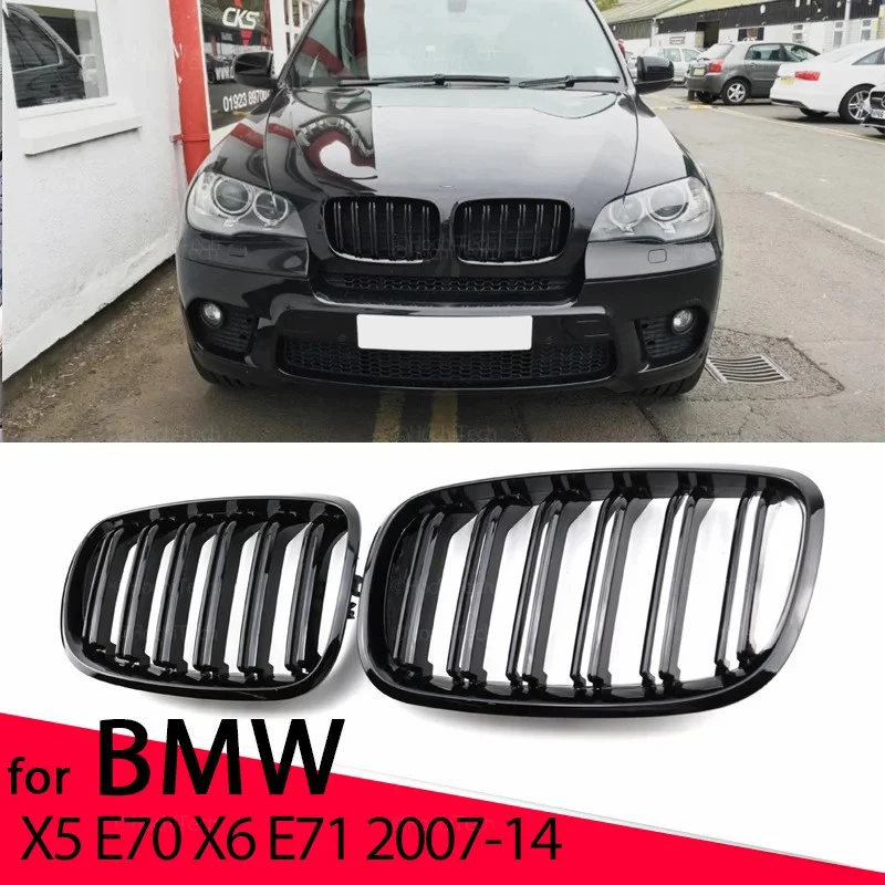 

Bumper kidney grille front grille double slatted line for BMW X5 X6 E70 E71 2008-2013 car styling high gloss black racing grille
