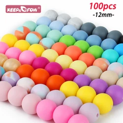 100pcs 12mm perline in Silicone perline per dentizione rotonde per bambini massaggiagengive per uso alimentare clip per ciuccio fai da te catena accessori per l'allattamento orale per bambini