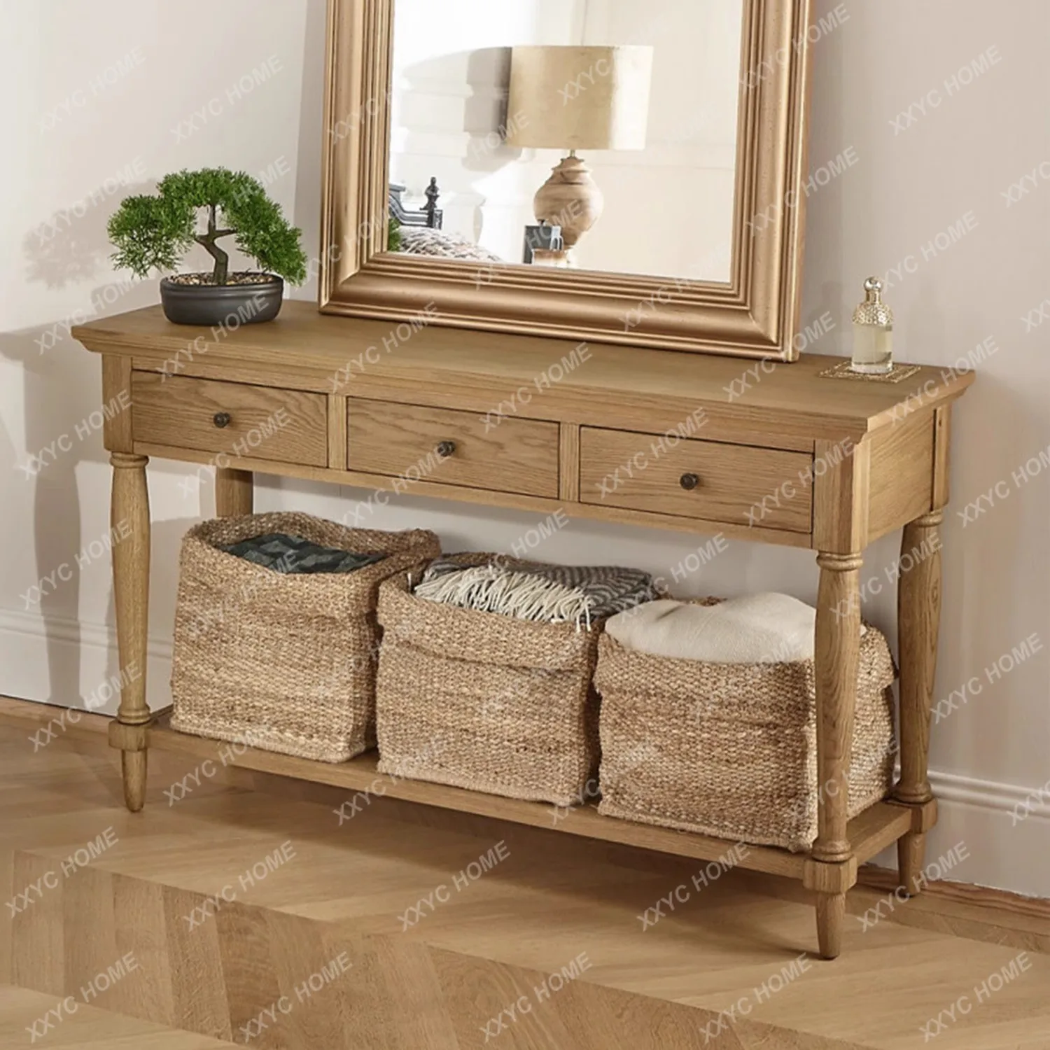 

L Retro Solid Wood Entrance Cabinet Table Side Cabinet Living Room Against The Wall Solid Wood Antique Drawer
