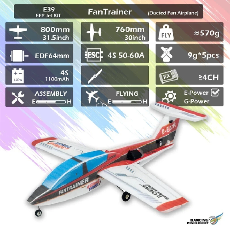 

Dwhobby Electric Remote-Controlled Aircraft 800mm Fan Trainer Diy Model Aircraft Ducted Rc Fixed Wing Fighter Kids Holiday Toys