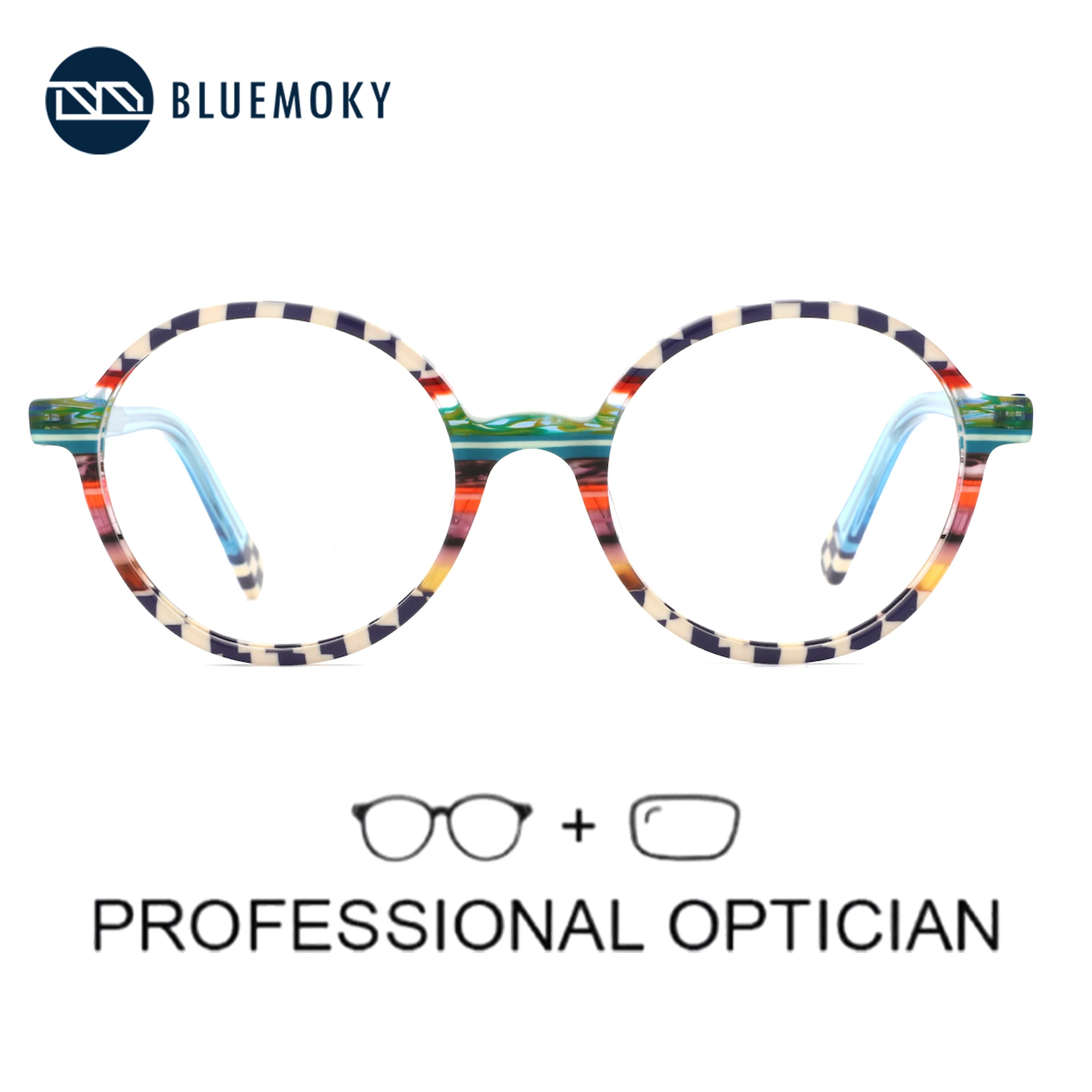 BLUEMOKY (S Size) Handmade Acetate Progressive Prescription Glasses Fashion Unisex Round Progressive Eyewear Optical Eyeglasses