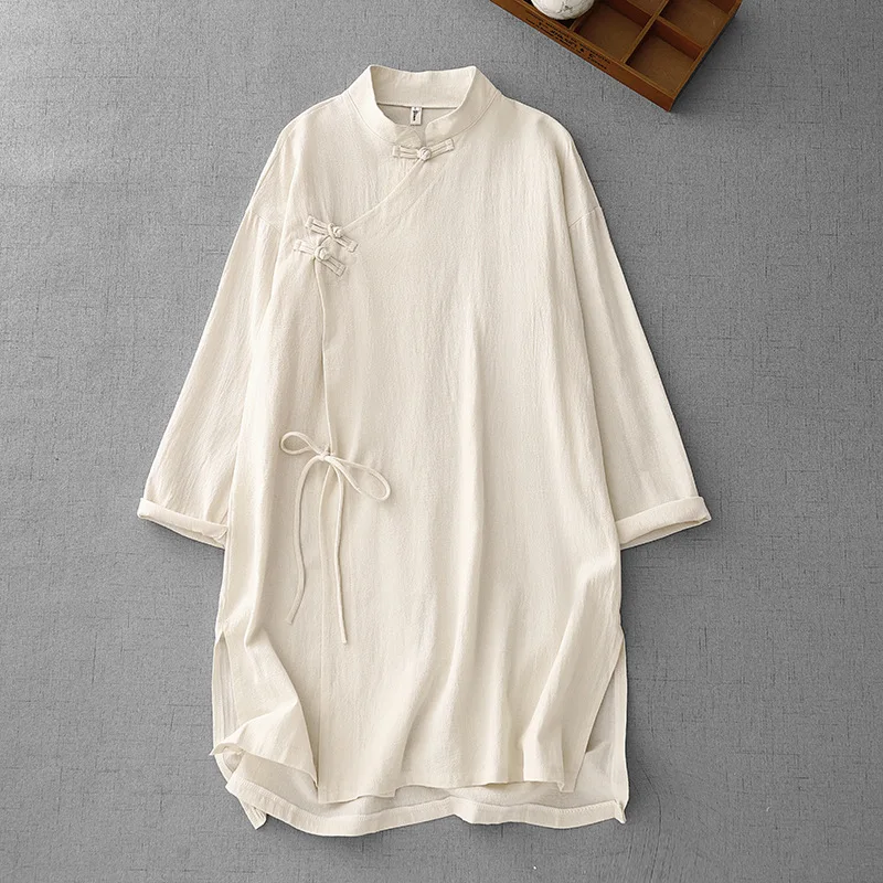 2025 Retro Chinese Style Cotton and Linen Top Button Tea Zen Clothes Layman Meditation Tang Clothing Women