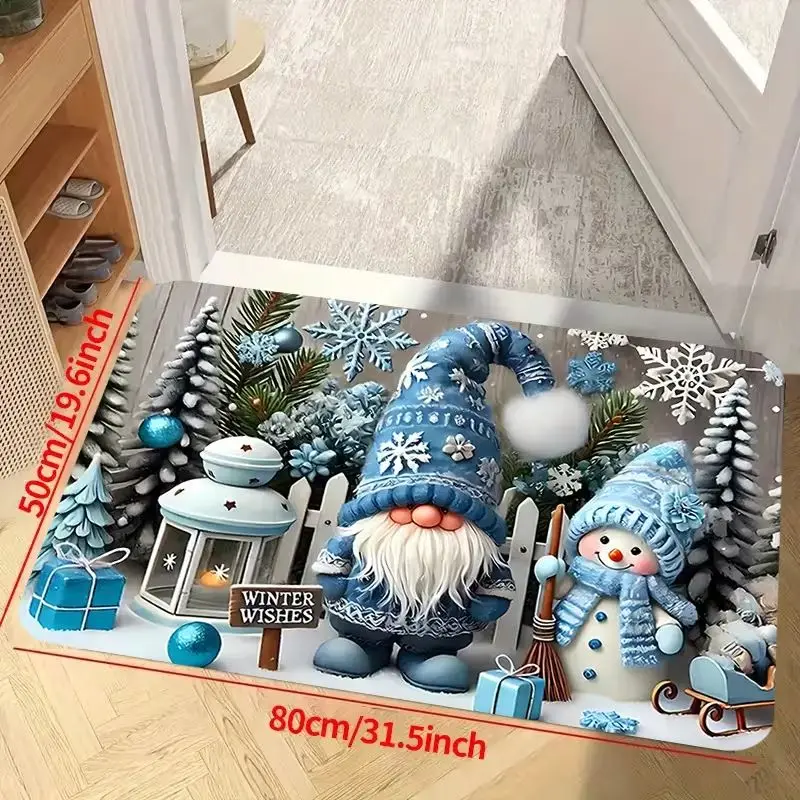 VIKAMA Christmas Gnome Snowman Winter Doormat Non Slip Soft Washable Holiday Floor Mat For Front Door Entrance Home Decor