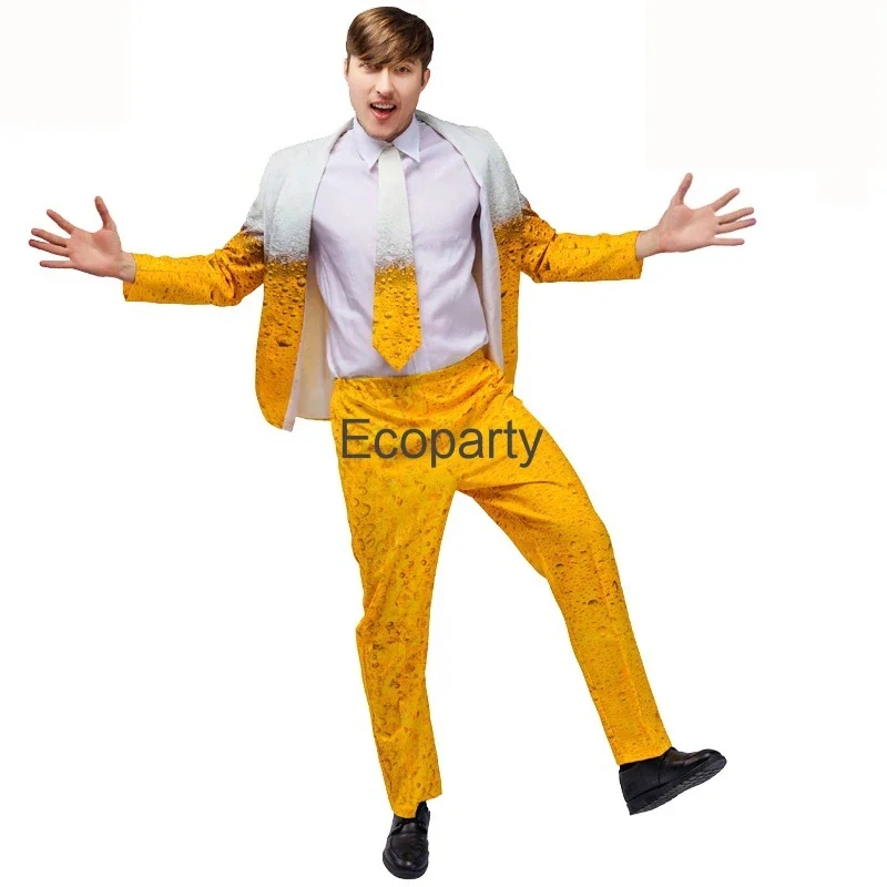 Costume d'Oktoberfest pour hommes et femmes, tenues de paupières de bière bavaroise, vêtements College en 3D trempés de bière jaune, ensemble de fête de carnaval, cosplay, nouveau