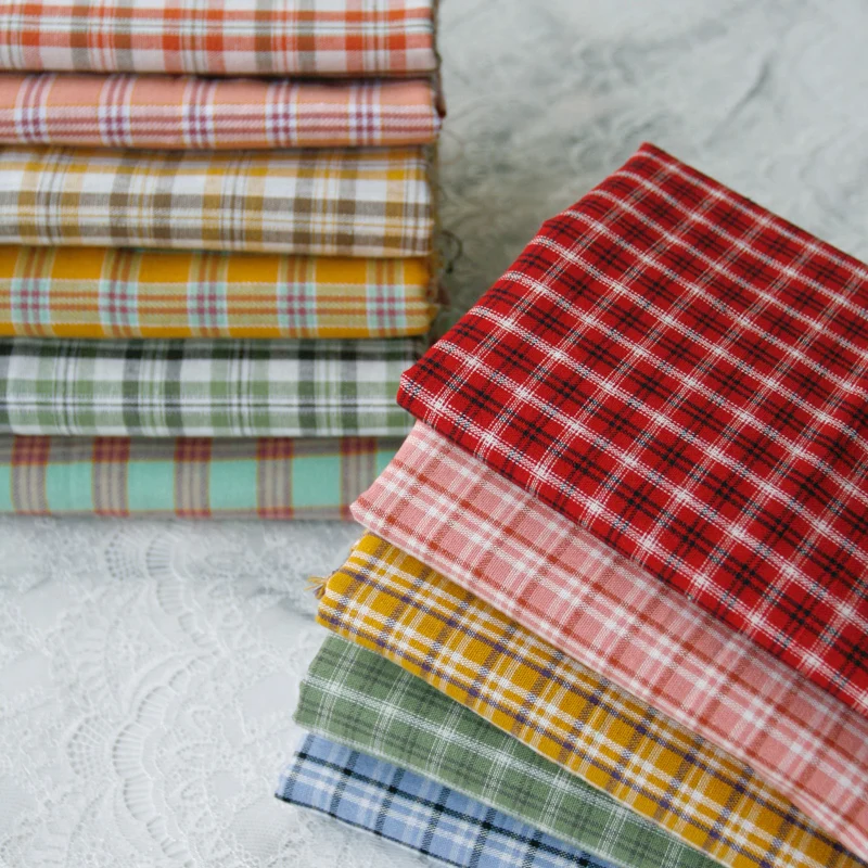 140x50cm Colored Plaid Lattice Yarn-Dyed Cotton Fabric Shirt Dress Garment Material Home Decoration Cloth 180g/m