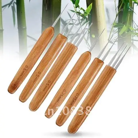 Bamboo Handle Craft Needle Set 3Pcs Portable Multi Purpose Crochet Hooks Home Use 0.5mm/0.75mm/1mm DIY Sewing Tools