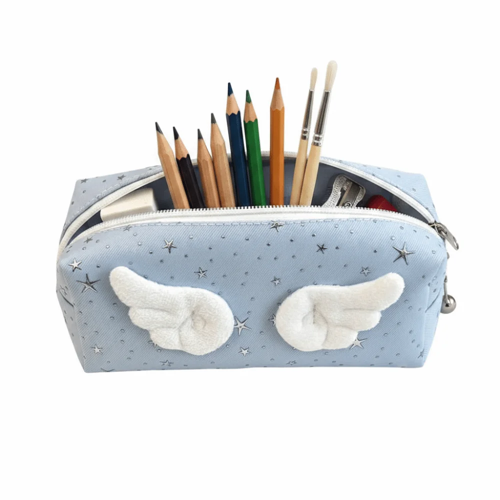 Estuche para lápices con alas de ángel estilo INS, bolsa portátil de gran capacidad para bolígrafos, bolsa de papelería, regalo